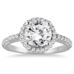 Yaffie White Gold Diamond Halo Engagement Ring with 1 1/8 Carat Total Weight