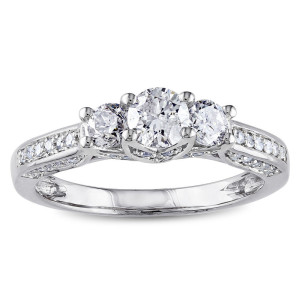 The Signature Collection 3-Stone Diamond Engagement Ring, 1 2/5ct TDW, in Yaffie White Gold.