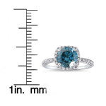 Blue Diamond Cushion Halo Engagement Ring: Yaffie White Gold with Stunning Accents