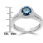 White Gold Blue & White Diamond Engagement Ring & Wedding Band Set with 1.375 ct Total Diamond Weight by Yaffie