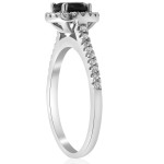 Yaffie ™ Custom White Gold Engagement Ring Features 1 3/8 ct TDW Diamond and Black Spinel Halo Pave Design