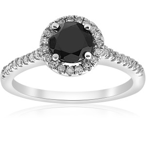 Yaffie ™ Custom White Gold Engagement Ring Features 1 3/8 ct TDW Diamond and Black Spinel Halo Pave Design