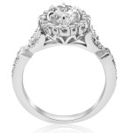 Vintage Halo Engagement Ring with Clarity Enhanced 1 3/8 ct TDW Diamonds in Yaffie White Gold