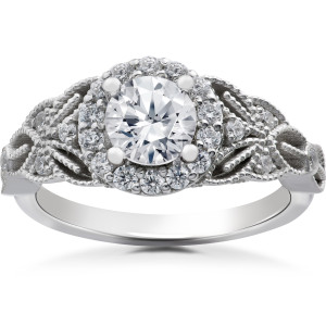 Vintage White Gold Engagement Ring with Enhanced Diamond Clarity and 1 3/8ct TDW Halo.