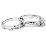 White Gold Sparkling Diamond Engagement Wedding Ring Set - Yaffie 1 3/8ct TDW
