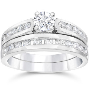 White Gold Sparkling Diamond Engagement Wedding Ring Set - Yaffie 1 3/8ct TDW