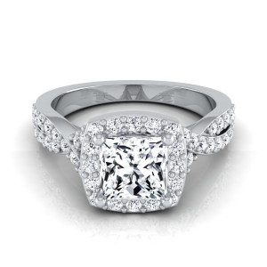 Sparkling Princess Diamond Square Halo Engagement Ring in Yaffie White Gold with 1.375ct TDW
