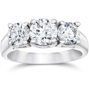 3-Stone Lab Grown Diamond Engagement Ring with 1 3/8ct Round Cut Center in White Gold by Yaffie