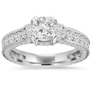 White Gold 1 5/ 8 ct. TDW Vintage Diamond Engagement Ring - Custom Made By Yaffie™