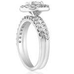 Sparkling White Gold Diamond Halo Engagement Ring with Matching Wedding Band Set - 1 7/8ct TDW