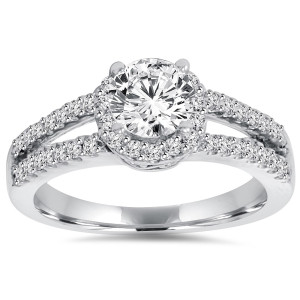 Yaffie Lab-Grown Diamond Halo Engagement Ring in White Gold with 1 ct TDW
