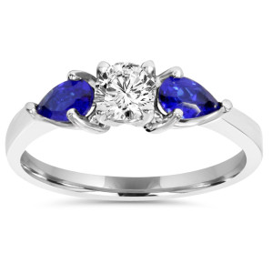 Sparkling Blue Sapphire & Diamond Ring - Yaffie White Gold 1ct TDW Pear-Shaped Beauty