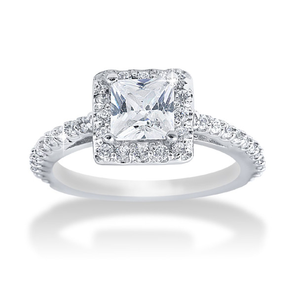 White Gold Princess Diamond Halo Engagement Ring with 1.1ct TDW from Yaffie