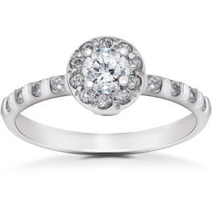 Vintage Diamond Halo Engagement Ring - Yaffie White Gold, 0.5 ct TDW