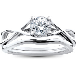 White Gold Solitaire Diamond Ring & Wedding Band Set with 1/2ct Intertwined Design by Yaffie