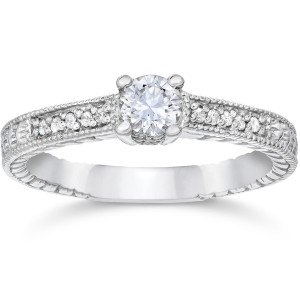 White Gold 1/2ct TDW Diamond Vintage Engagement Ring - Custom Made By Yaffie™