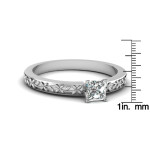Floral Engraved White Gold Diamond Solitaire Engagement Ring