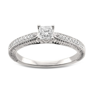 White Gold Diamond Ring w/ Princess-cut 1/2ct Total Weight
