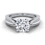 Leafy Love: Yaffie White Gold Half Carat Round Diamond Engagement Ring with Textured Leaf Design