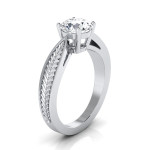 Leafy Love: Yaffie White Gold Half Carat Round Diamond Engagement Ring with Textured Leaf Design