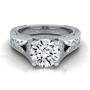 Dazzling Millgrain Engagement Ring in Yaffie White Gold with 1/2ctw TDW Sparkling White Diamonds