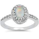 Opulent Oval Opal & Diamond Engagement Ring - Yaffie White Gold