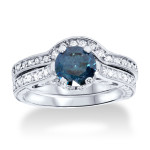 Vintage-style Blue and White Diamond Bridal Set with 1.5ct TDW in Yaffie White Gold