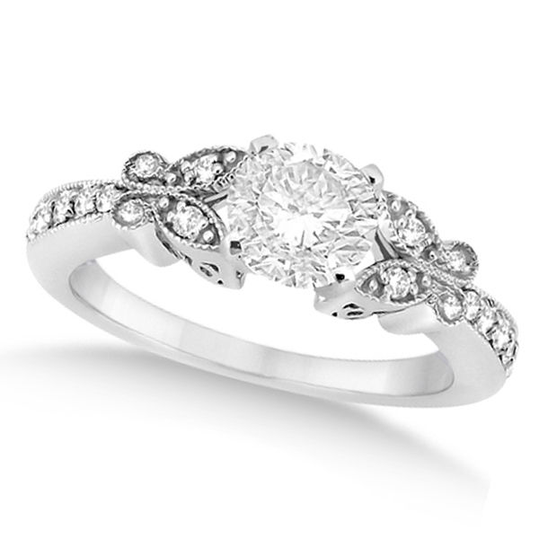 Butterfly Diamond Ring in Yaffie White Gold with 1ct Round Center