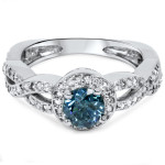 Vintage Braided White Gold Ring with Blue Diamond- 1ct Total Diamond Weight by Yaffie