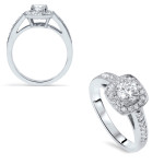 Say Yes to Yaffie 1ct TDW Cushion Halo Engagement Ring in White Gold