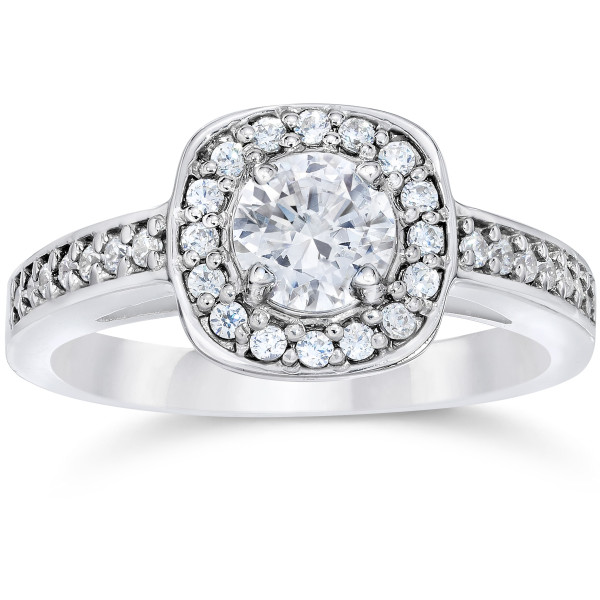 Say Yes to Yaffie 1ct TDW Cushion Halo Engagement Ring in White Gold