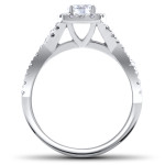 Brilliantly designed Yaffie 1ct TDW Cushion Halo Twist Diamond Engagement Ring in White Gold.