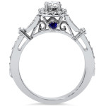1 Carat TDW Cushion-Cut Halo Diamond Engagement Ring with Sapphire Accent in Yaffie White Gold