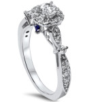 Sparkling Romance: Yaffie White Gold Engagement Ring with Sapphire Accent & 1ct TDW Cushion-cut Diamond Halo