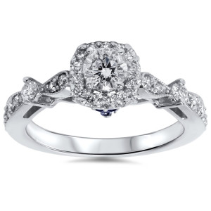 Sparkling Romance: Yaffie White Gold Engagement Ring with Sapphire Accent & 1ct TDW Cushion-cut Diamond Halo