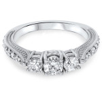 Vintage Three-Stone Diamond Engagement Ring - 1ct TDW in White Gold by Yaffie