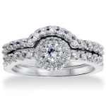 White Gold Diamond Halo Bridal Set with 1ct TDW by Yaffie