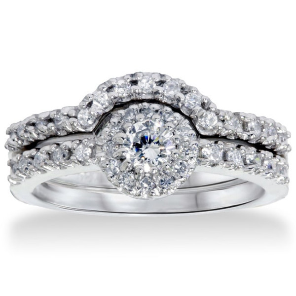 White Gold Diamond Halo Bridal Set with 1ct TDW by Yaffie