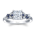 White Gold Princess Engagement Ring with Blue Sapphire and 1ct TDW Diamond by Yaffie
