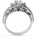 Flower Halo Diamond & Sapphire Accent Ring in White Gold by Yaffie, 1ct Total Diamond Weight