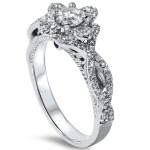 Flower Halo Diamond & Sapphire Accent Ring in White Gold by Yaffie, 1ct Total Diamond Weight