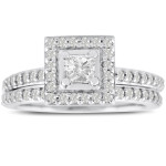 White Gold Princess-cut Diamond Bridal Engagement Set with 1ct TDW Micropave by Yaffie.