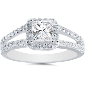 Yaffie Princess Diamond Halo Engagement Ring - White Gold - 1ct TDW