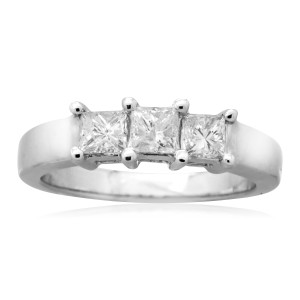 Anniversary Ring with 3 Princess-cut Diamonds, 1ct TDW, in Yaffie White Gold