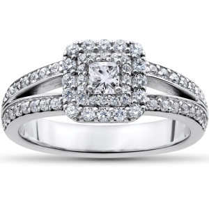 Double-Halo Yaffie White Gold Engagement Ring with a 1ct Princess-cut Diamond