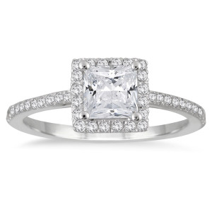 Princess Bliss 1ct TDW Halo Diamond Ring in White Gold by Yaffie