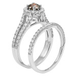 White Gold Bridal Ring Set with 1ct TDW Red or Green Diamonds by Yaffie
