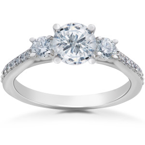 Eco-Friendly Lab Grown Diamond 3-Stone Engagement Ring with 1ct TDW Round, in Yaffie White Gold.