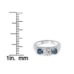 Sparkling Yaffie 1ct White & Blue Diamond 3-stone Engagement Ring in White Gold