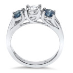 Sparkling Yaffie 1ct White & Blue Diamond 3-stone Engagement Ring in White Gold